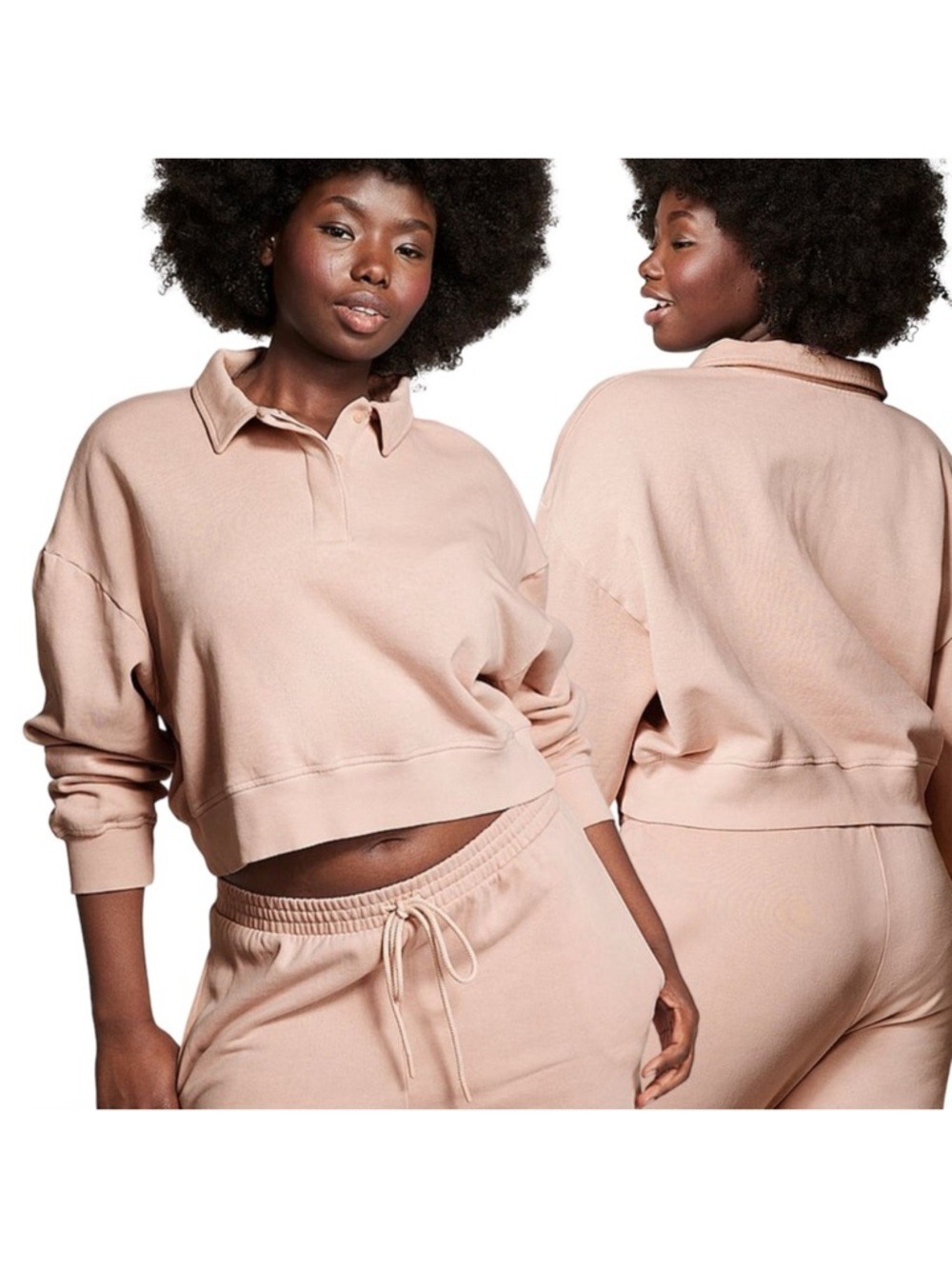 NWT VS Pink Ivy Fleeced Cropped Polo Sweatshirt Wannabe Pink
